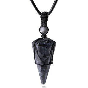 Men's Adjustable Black Rope Healing Crystal Natural Gemstone Pointed Necklaces